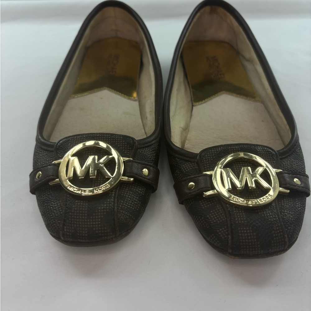 Michael Kors Dark Brown and Gold Logo Flats